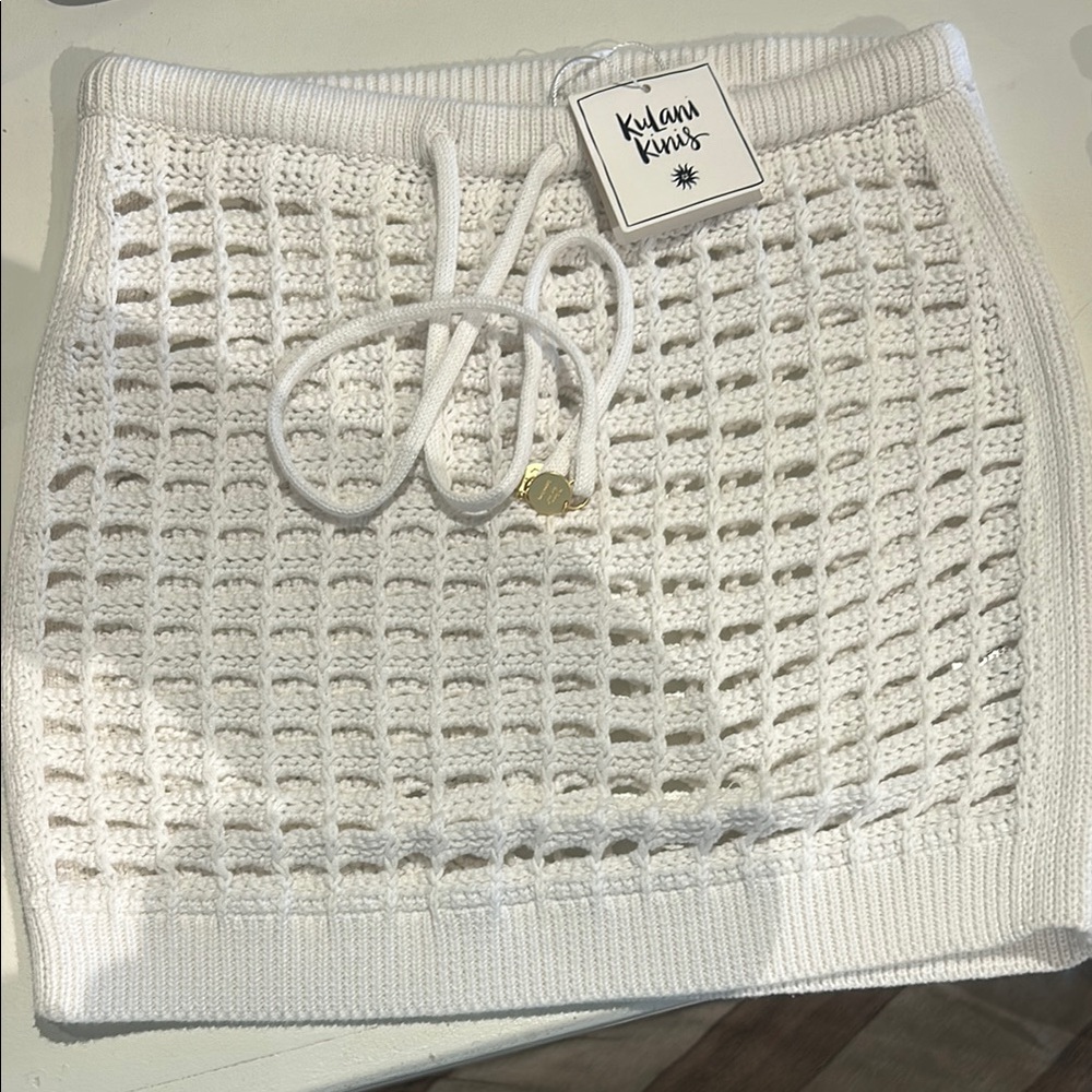 Kulani Kinis White Crochet Coverup mini Skirt